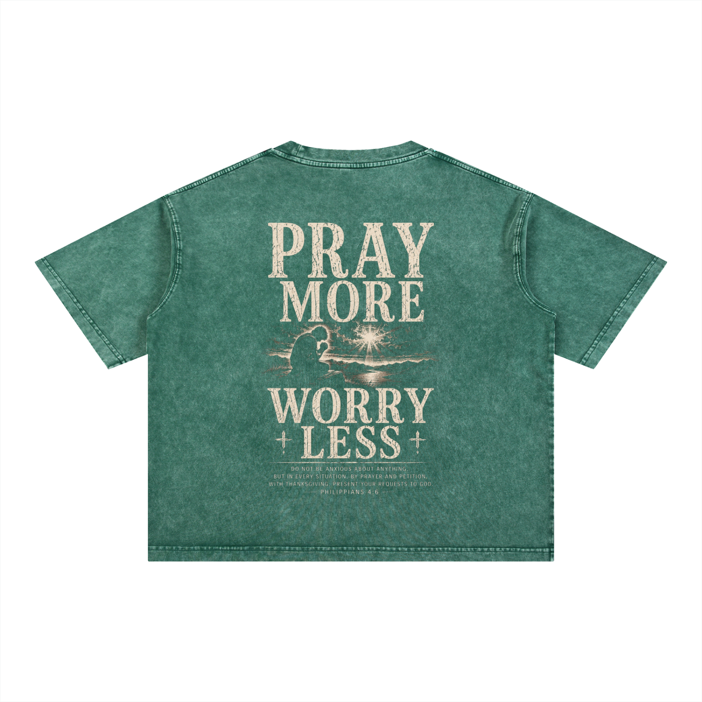 Pray More, Worry Less - Christian Tee - Mineral Wash Boxy Cotton T-Shirt