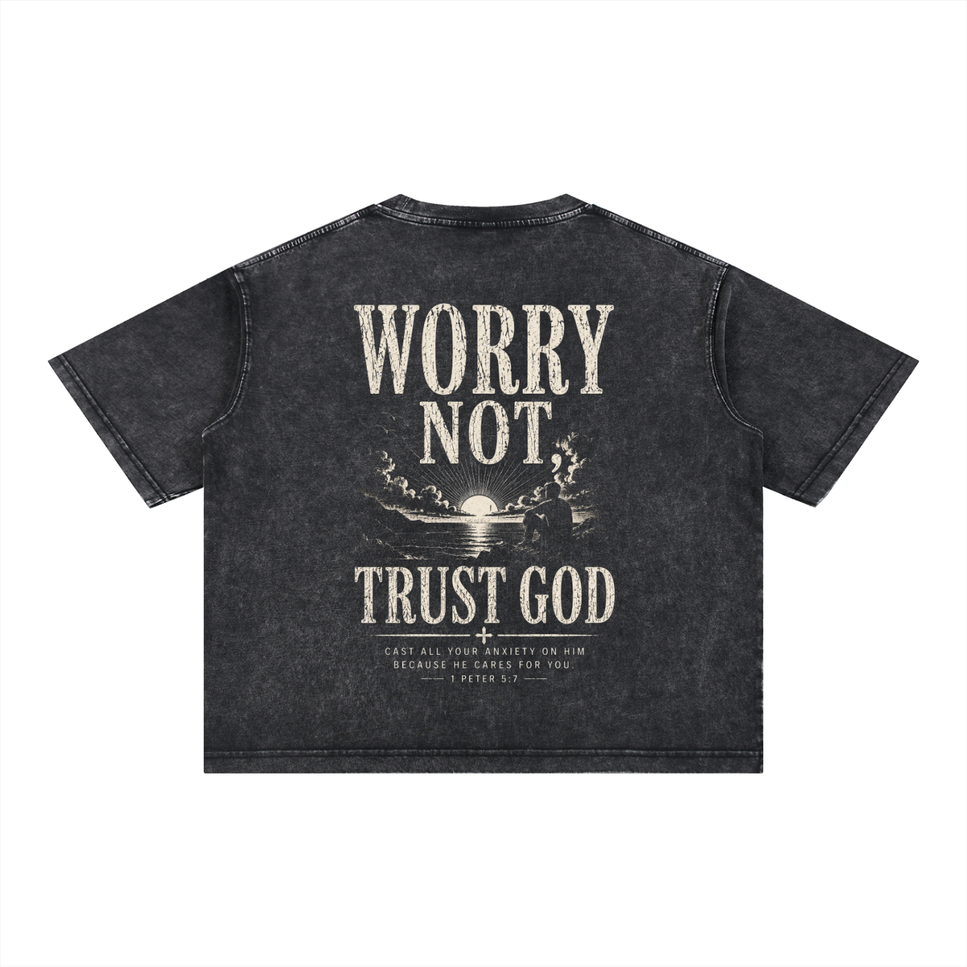 Worry Not, Trust God - Christian Tee - Mineral Wash Boxy Cotton T-Shirt