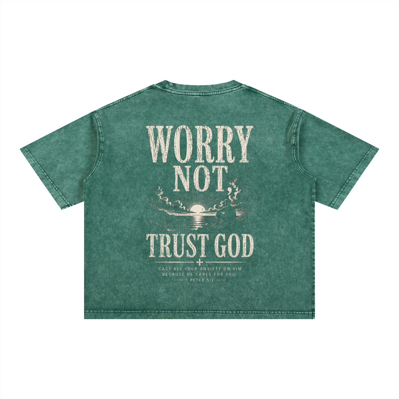 Worry Not, Trust God - Christian Tee - Mineral Wash Boxy Cotton T-Shirt