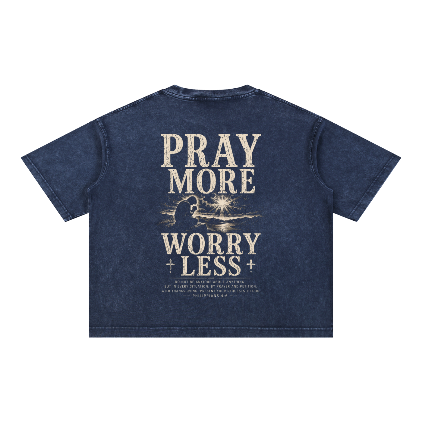 Pray More, Worry Less - Christian Tee - Mineral Wash Boxy Cotton T-Shirt