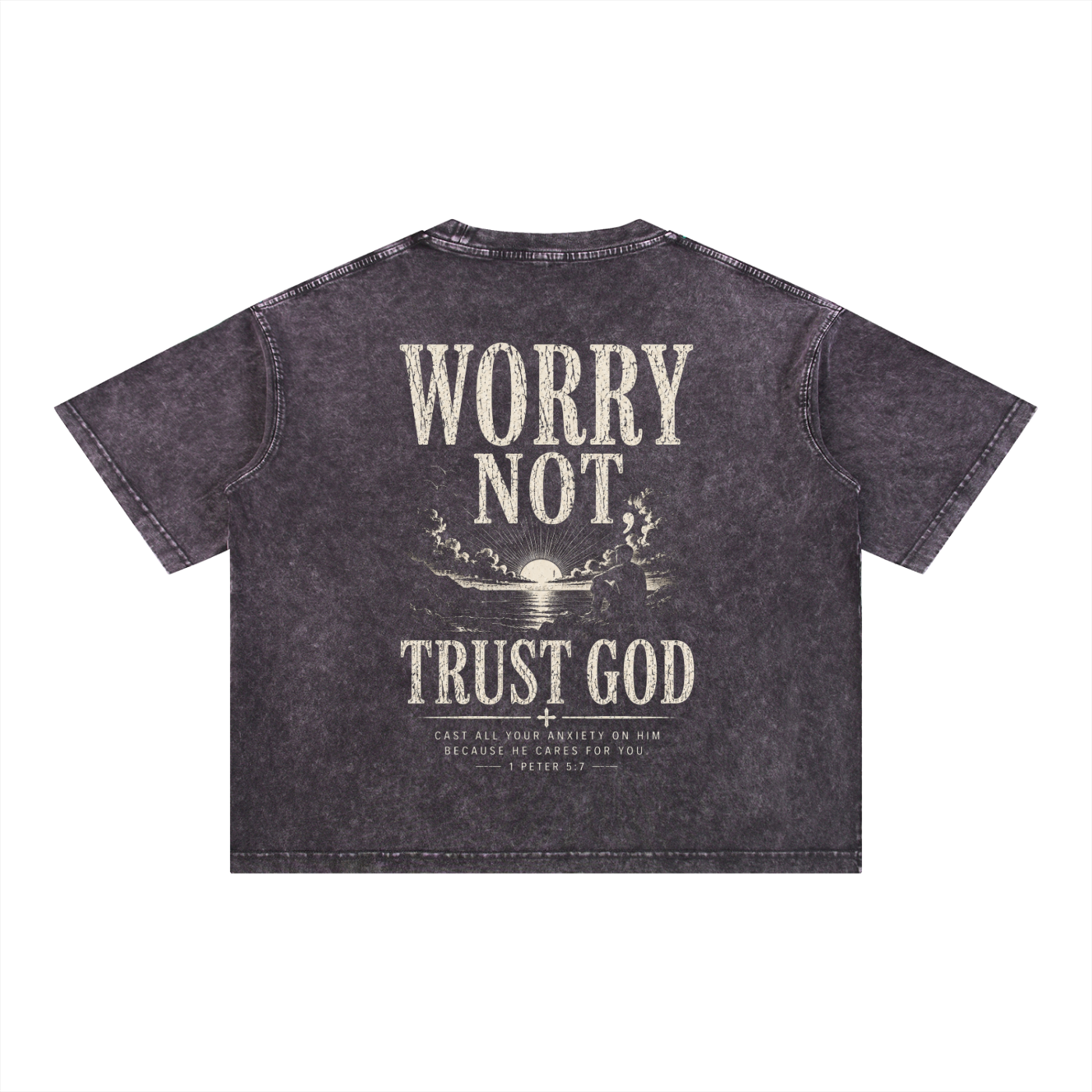 Worry Not, Trust God - Christian Tee - Mineral Wash Boxy Cotton T-Shirt