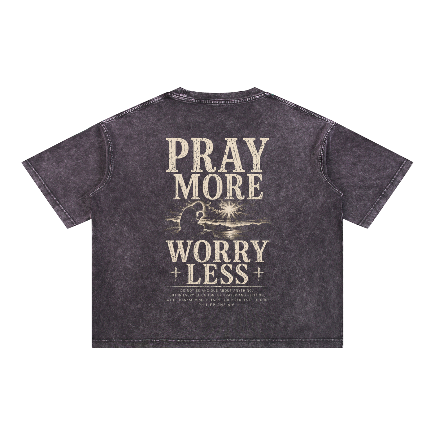Pray More, Worry Less - Christian Tee - Mineral Wash Boxy Cotton T-Shirt