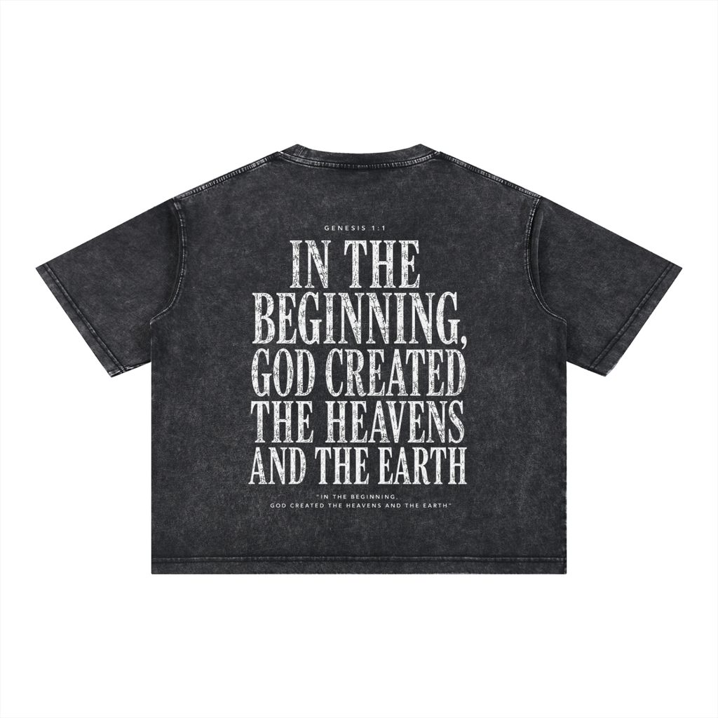 Genesis 1:1 - Christian Tee - Mineral Wash Boxy Cotton T-Shirt