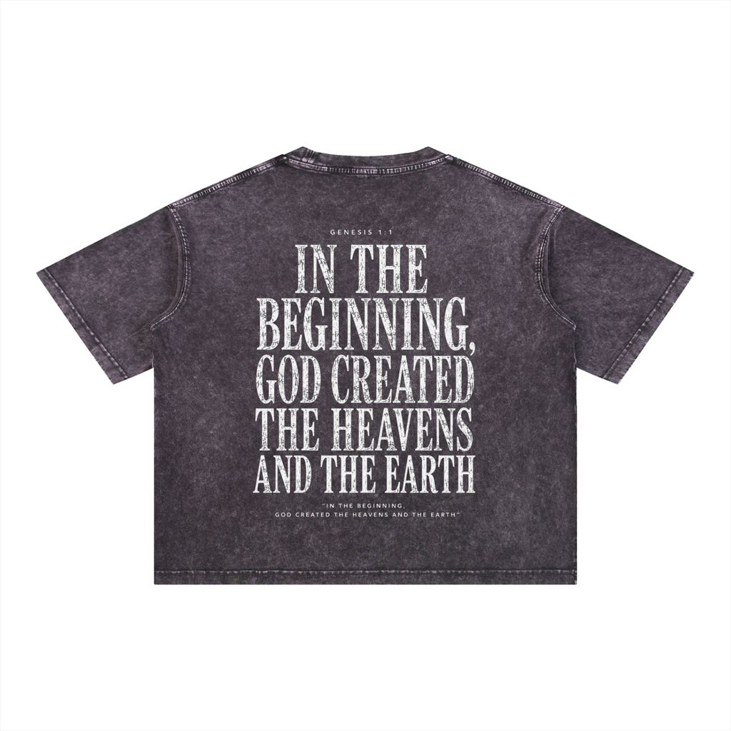 Genesis 1:1 - Christian Tee - Mineral Wash Boxy Cotton T-Shirt