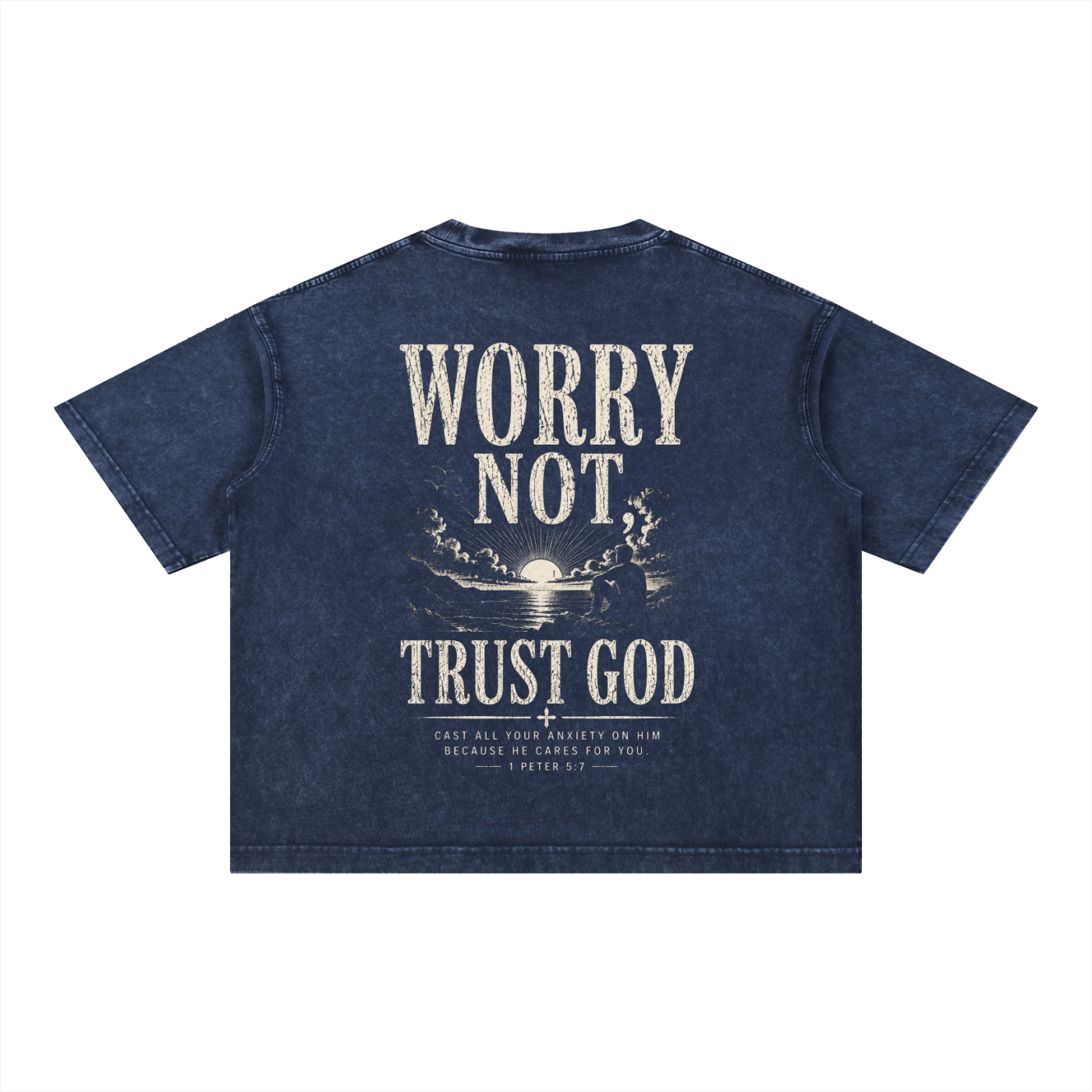 Worry Not, Trust God - Christian Tee - Mineral Wash Boxy Cotton T-Shirt